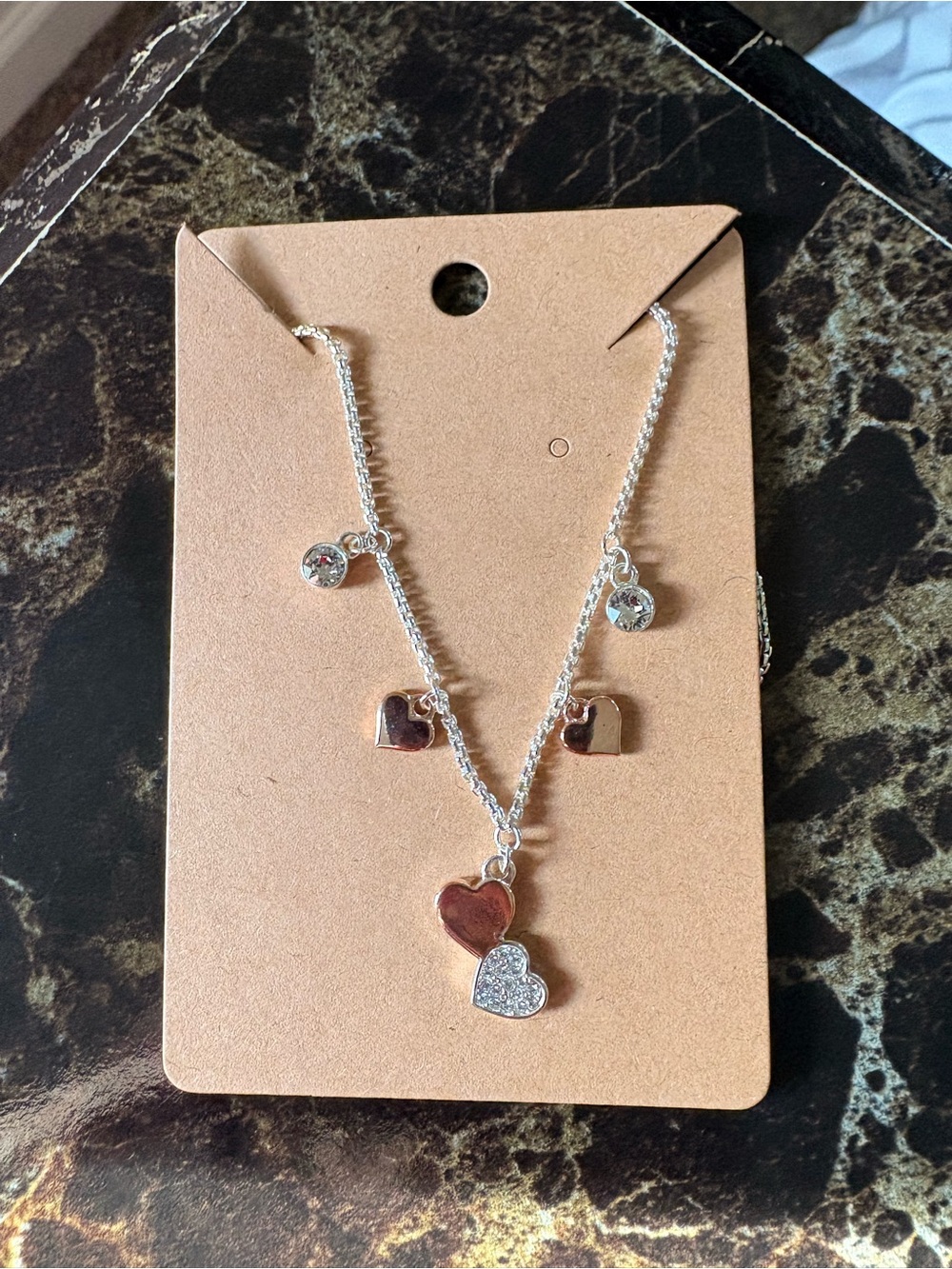 Silver Tone Heart Pendant Necklace with Crystal Accent - Women Jewelry